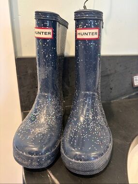 Hunter Navy Glitter Kids' Rain Boots with Multicolor Sparkle